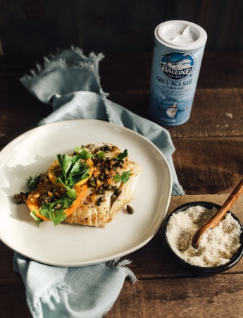 Halibut with Citrus, White Wine + Caper Sauce with Grey Sea Salt Recipe Halibut with Citrus, White Wine + Caper Sauce with Grey Sea Salt Recipe