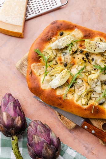 White foccacia with artichoke and capers recipe