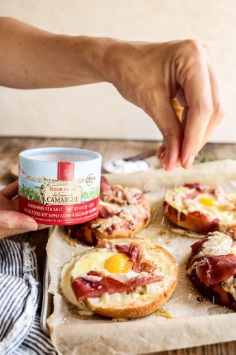 Sheet Pan Egg-in-a-Bagel Hole with Prosciutto Gruyere