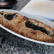 Aubergine fumée en croûte de sel