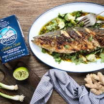 Grilled Salt-and-Pepper Bass with Curry Verde