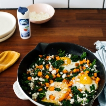 Kale and Sweet Potato Baked Eggs with Goat Cheese recipe 