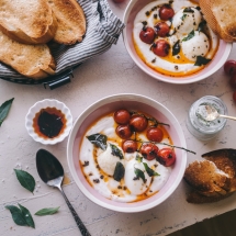 Turkish Eggs with mustard and curry leaves recipe