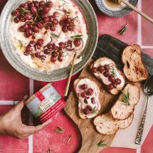 Roasted grapes whipped feta crostini with Fleur de Sel Le Saunier de Camargue Recipe